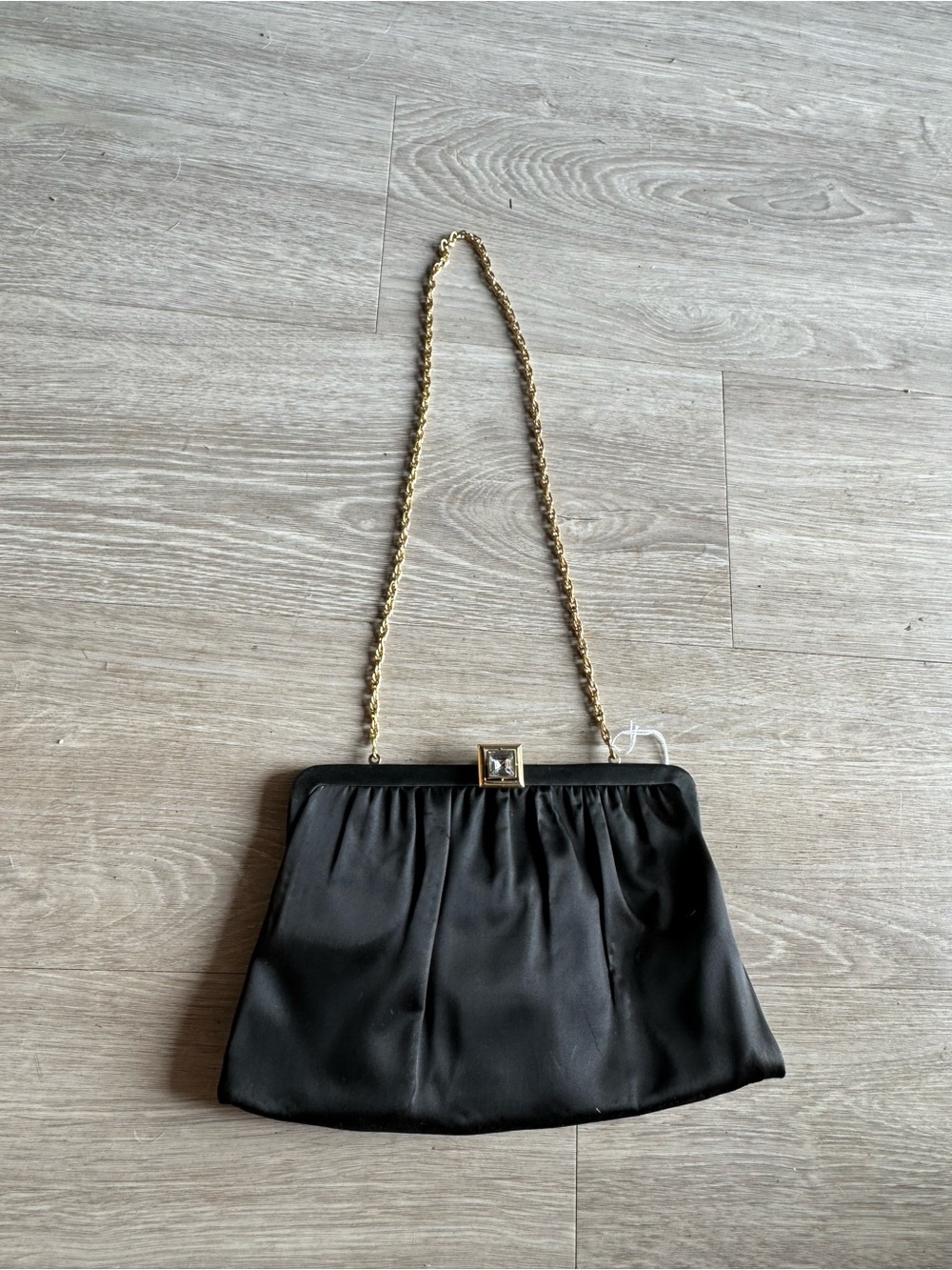 Elegant Black Satin Shoulder Bag with Gold Chain